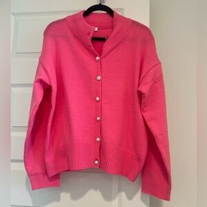 Women's Pink Sweater with Pearl Buttons